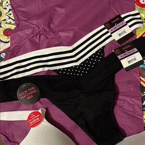 Black and White Striped Thong Set